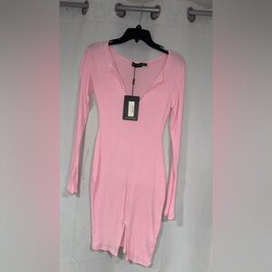 Fashion Nova Pink Long Sleeve Ribbed Dress